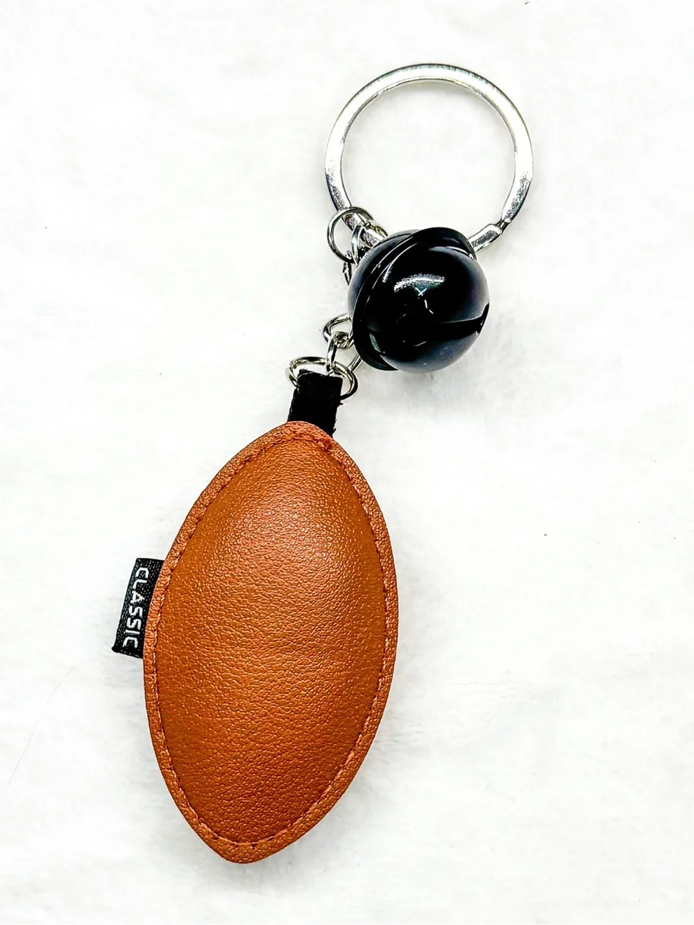 Football Keychain with Bell – Faux Leather Sports Key Ring